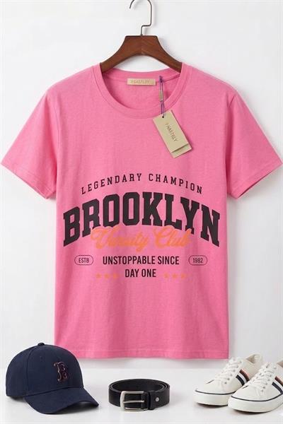 Kadın Bisiklet Yaka Kısa Kollu Tshirt Pembe