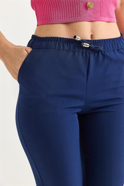 Beli Lastikli Kısa Paça Double Krep Pantolon Lacivert