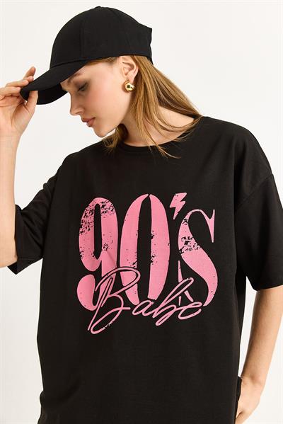 Bisiklet Yaka Kısa Kollu Tshirt Siyah