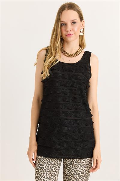 Sıfır Kollu Kat Görünümlü Bluz Siyah