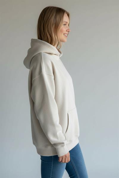 Kadın Kapüşonlu 3 İplik Şardonlu Krem Sweatshirt