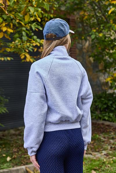 Kadın Fermuarlı Dikiş Detaylı Sweat Gri