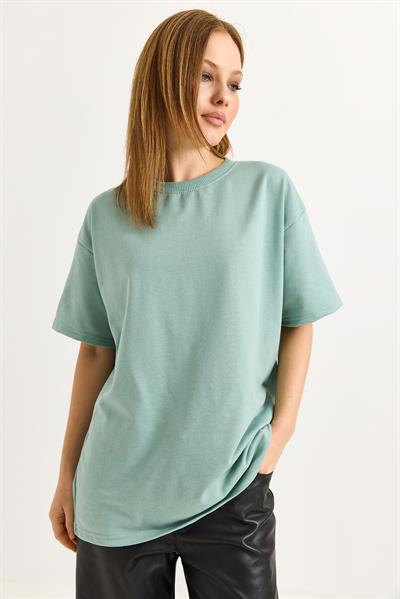 Oversize Yumuşak Dokulu Salaş T-Shirt  Mint Yeşili