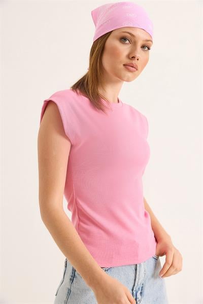 Sıfır Kol Soft Touch Esnek Viskon Bluz Pembe