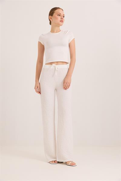 Bubble Örme Kumaş Rahat Kalıp Pantolon Beyaz