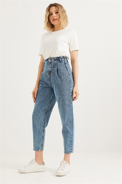 Rahat Kesim Yüksek Bel Kot Pantolon Mavi