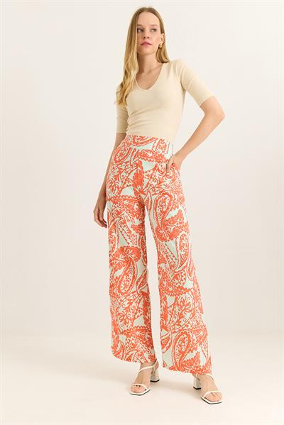 Bol Paça Beli Kalın Kemerli Pantolon Turuncu