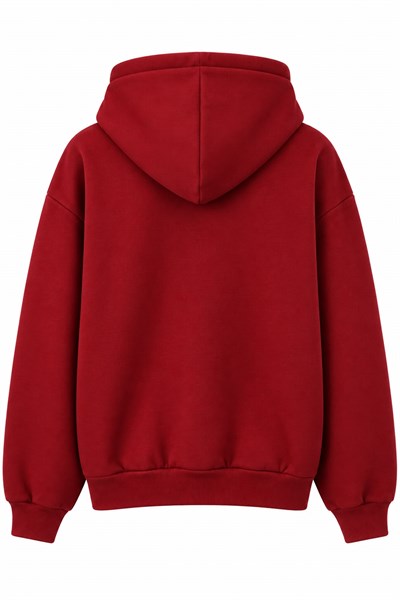 Kadın Baskılı Oversize Kapüşonlu Cep Detay Sweatshirt Bordo