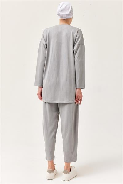 Rahat Kesim Bisiklet Yaka İkili Takım Gri