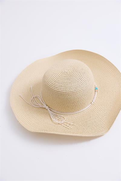 Büyük Kenarlı Hasır Plaj Havuz Şapkası Bej