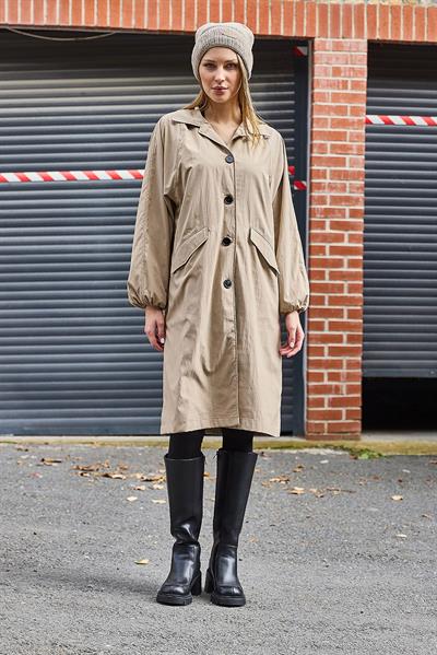 Oversize Hafif Modern Düğmeli Trençkot Bej