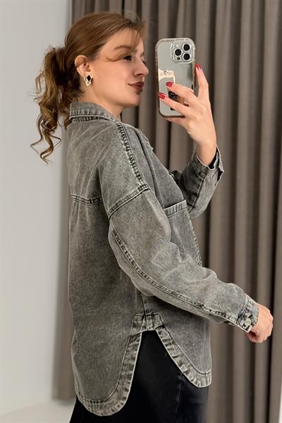 Kadın Oversize Eteği Oval Kesim Kot Gömlek / Ceket