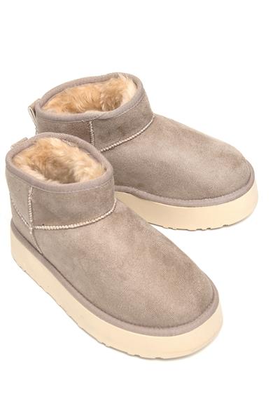 İçi Kürklü Süet Kadın Ayakkabı Gri