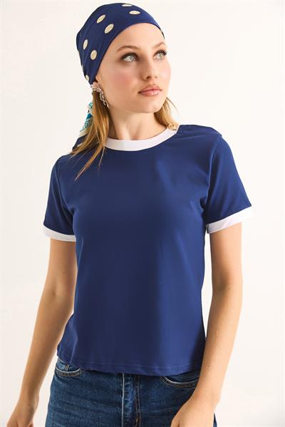 Bisiklet Yaka Kısa Kol Tshirt Lacivert