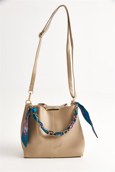 Şallı Mini El ve Omuz Çantası Vizon