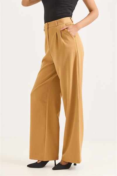 Yüksek Bel Bol Paça Pantalon Taba