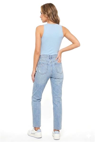 Kadın Alttan Çıtçıtlı Zıbın BisikletYaka Bluz Mavi