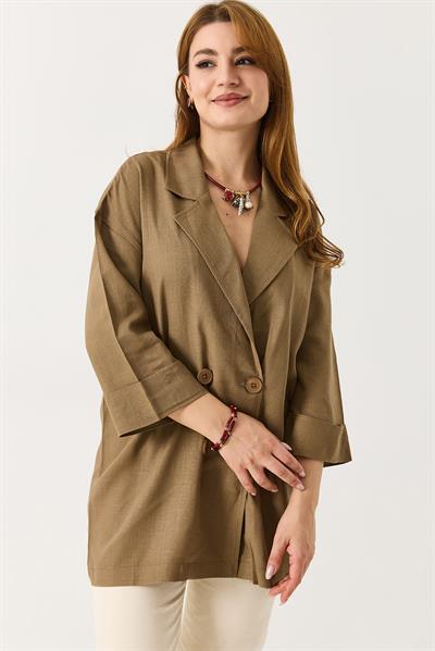 Kadın Kruvaze Yaka Oversize Blazer Ceket Açık Vizon