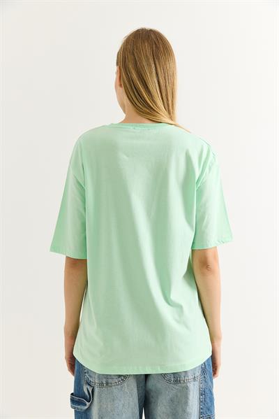 Oversize Bisiklet Yaka Basic Tshirt Yeşil