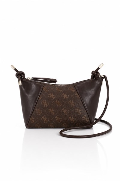Kadın İnce Askılı Monogram Desenli Minimal Çanta Acı Kahve