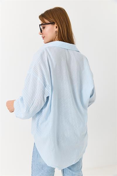 Kadın Uzun Kollu Oversize Gömlek Açık Mavi