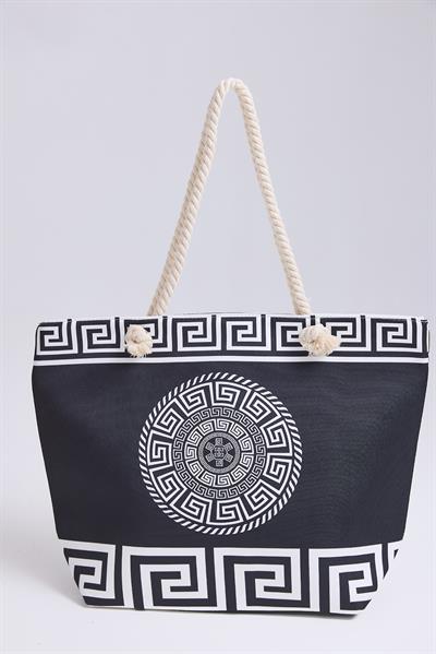 Kadın Desenli Plaj Çantası Siyah