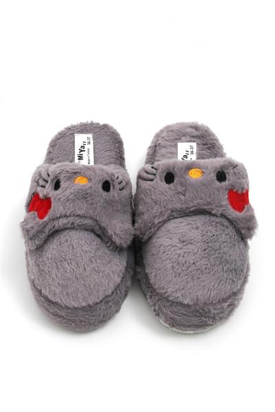 Önü Kapalı Peluş Model Kurdela Detaylı Terlik Gri