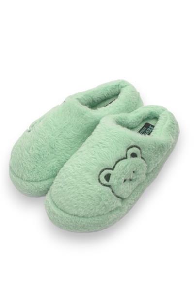 Peluş Ayıcıklı Önü Kapalı Ev Terliği Yeşil
