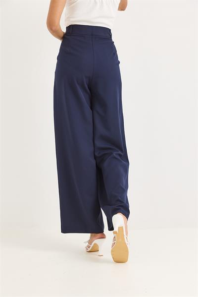 Yüksek Bel Bol Paça Pantalon Lacivert