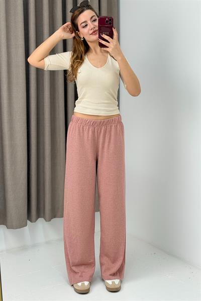 Kadın Triko Pudra Salaş Pantolon  