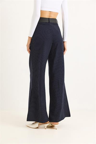 Keten Karışımlı Palazzo Pantolon Lacivert