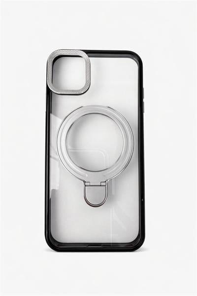 İphone 12 Uyumlu Magsafe Dönebilen Halkalı Kılıf Lens Korumalı Gri