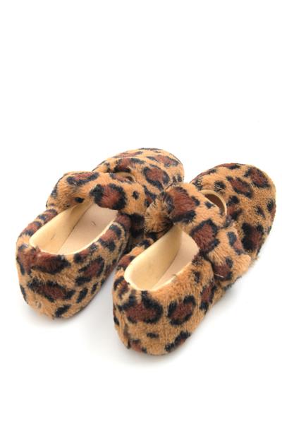 Kadın Tek Bant Peluş Kışlık Leopar Ev Ayakkabısı