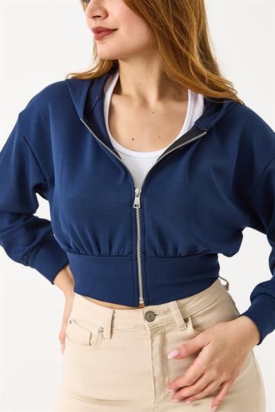 Kapişonlu Fermuarlı Modal Sweat Hırka Lacivert
