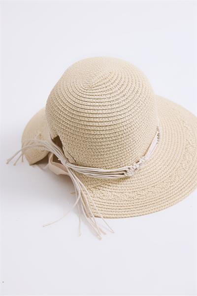 Daire Hasır Kadın Plaj Havuz Bahçe Şapkası Bej