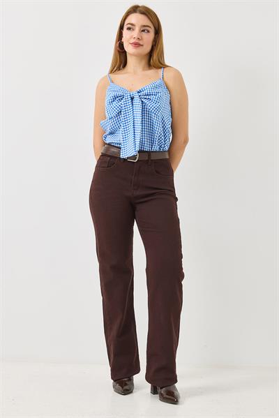 Kadın Kesik Boru Paça Kemerli Kot Pantolon