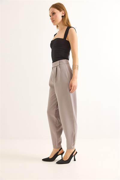 Havuç Model Çift Düğmeli Palazzo Pantolon Gri