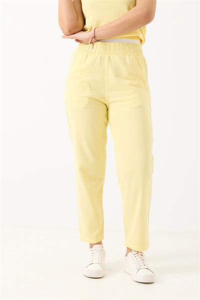 Kadın Kanvas Cepli Mom Pantolon Sarı