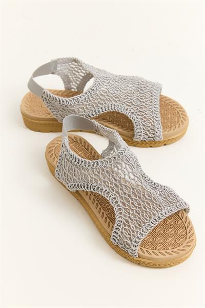 Örgü Model Kadın Sandalet Gri