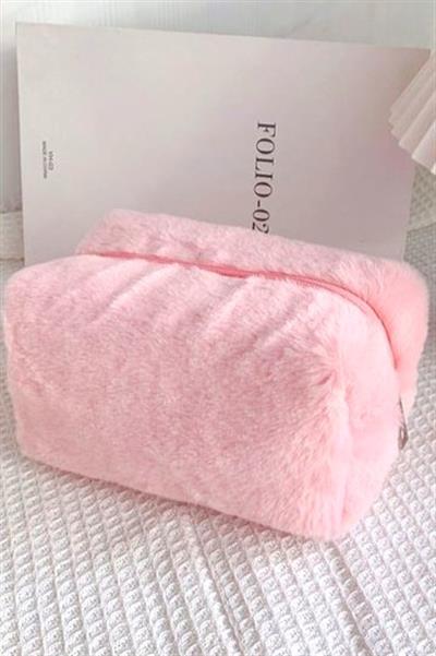 Kadın Peluş Makyaj Çantası Açık Pembe