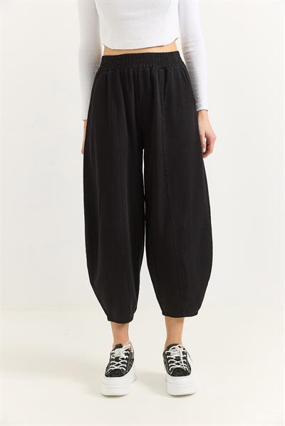 Kadın Beli Lastikli Gabardin Siyah Şalvar Pantolon