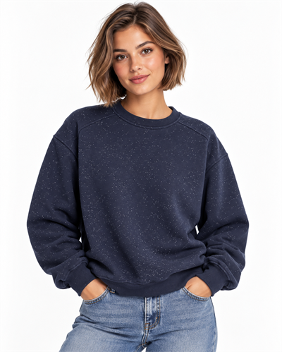 Kadın Bisiklet Yaka Işıltılı 3 iplik Sweatshirt Lacivert