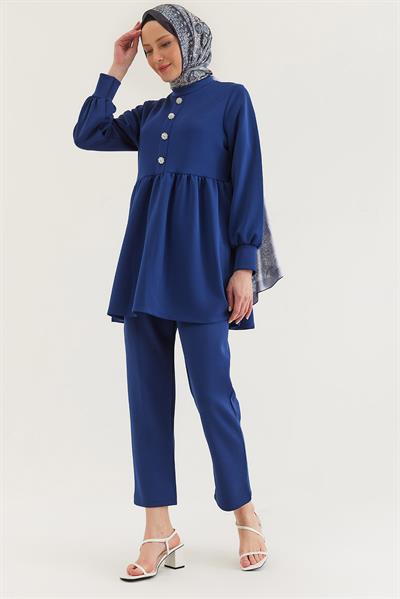 Taş Düğmeli Scuba İkili Takım Lacivert
