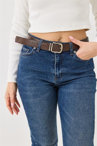 Kadın Mom Kemerli Kot Pantolon  Lacivert