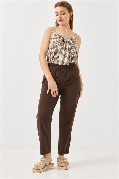 Kadın Kanvas Cepli Mom Pantolon Kahverengi