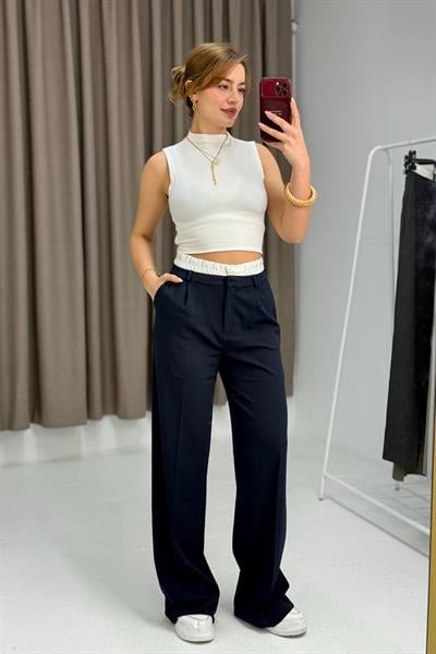 Kadın Beli Lastik Garnili Bol Kesim Pantolon Lacivert