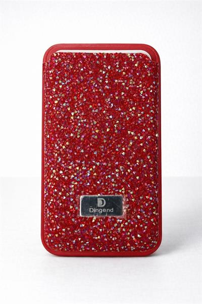 İphone 16 Pro Max Uyumlu Parlak ve Taşlı Kart Bölümlü Kılıf Kırmızı