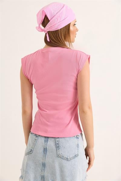 Sıfır Kol Soft Touch Esnek Viskon Bluz Pembe
