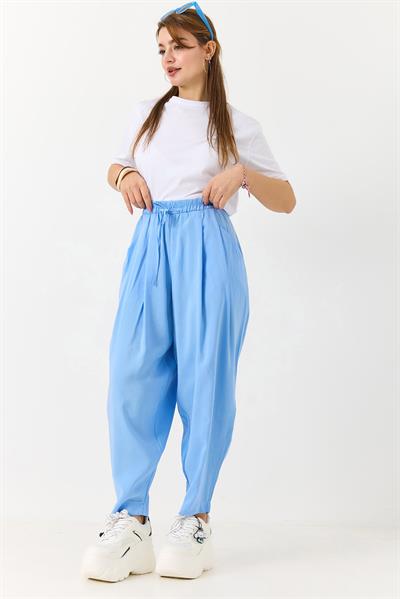 Kadın Şalvar Tipi Salaş Bel Bağcıklı Pantolon
