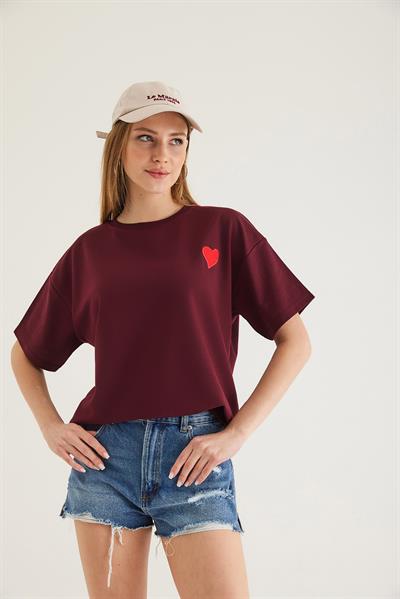 Bisiklet Yaka  Kısa Kol Basic Tshirt  Bordo